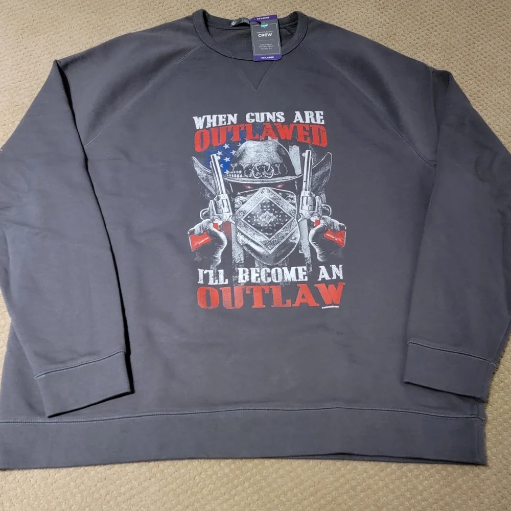 Mens French Terry Crew Sweatshirt When Guns are Outlawed I'll Become an Outlaw